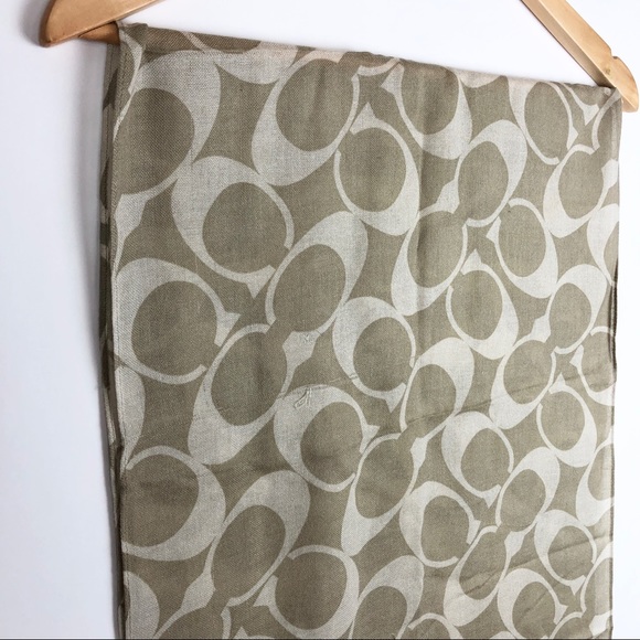 Coach Silk & Wool Signature Pattern C Tan & Cream Fringe Trim - Picture 3 of 13